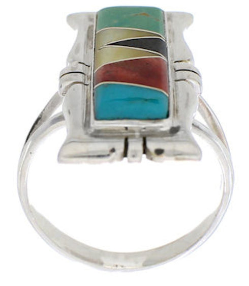 Sterling Silver Multicolor Inlay Southwestern Ring Size 6-3/4 WX41274